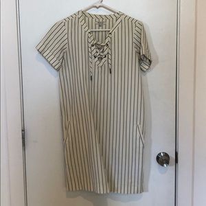 Madewell blue and white stripe cross front dress